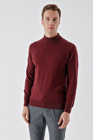 Morven Erkek Koyu Bordo Basic Yarım Balıkçı Yaka Dynamic Fit Rahat Kesim Triko 25kc017002752 Koyu Bordo