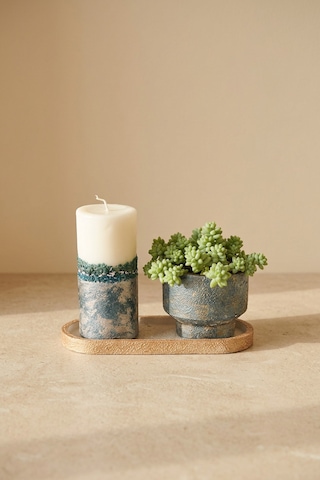 Giselle Ocean Mineral Candle & Succulent And Set Altın - Mavi Giselle Ocean Mineral Candle & Succulent And Set Altın - Mavi