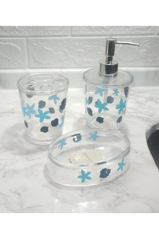 BENEKLİ DESEN 3 LÜ BANYO SETİ AKRİLİK Şeffaf
