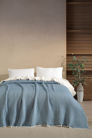 Varol 5 Katlı %100 Pamuk Müslin Yatak Örtüsü 230x240 Cm Mavı/cıftkısılık Mavi