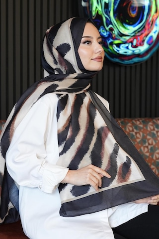 Afvente Zebra Desen Karamel Soft Pamuk Şal Diğer