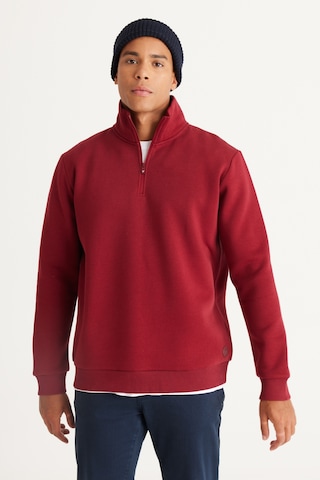AC&Co / Altınyıldız Classics Standart Fit Normal Kesim İçi Polarlı Bato Yaka Pamuklu Erkek Sweatshirt Bordo