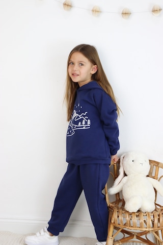 3 İp Baskılı Kapüşonlu Şardonlu İkili Takım Lacivert