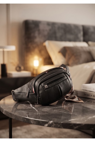 Newish Polo Newısh Polo Accessorıes Unisex Suya Dayanıklı Vegan Soft Deri Siyah Kulaklık Çıkışlı Omuz Ve Bel Çantası Siyah