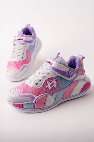 Muggo Rainbow Kalın Taban Cırtlı Ve Bağcıklı Çocuk Sneaker Spor Ayakkabı Pudra