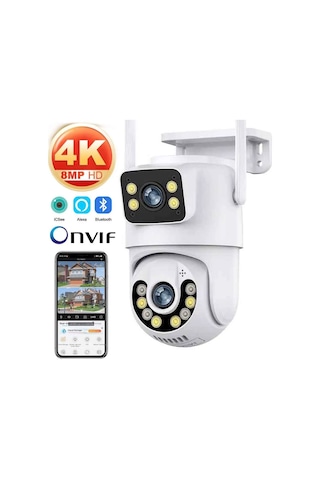 4k 8mp Çift Ekran Lens Wifi 2k Poz Kamera Ip66 Su Geçirmez Otomat