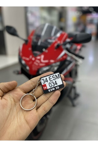 Kişiye Özel Motosiklet Plakası Anahtarlık - Kırmızı Tr Logolu