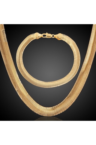 Ehediye Chavin 7 Mm. Snake Yılan Örme Kadın Zincir Kolye Bileklik Eg94 Altın