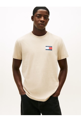 Tommy Hilfiger Tjm Slım Essentıal Flag Tee Ext Erkek Bej T-shirt - Dm0dm20740