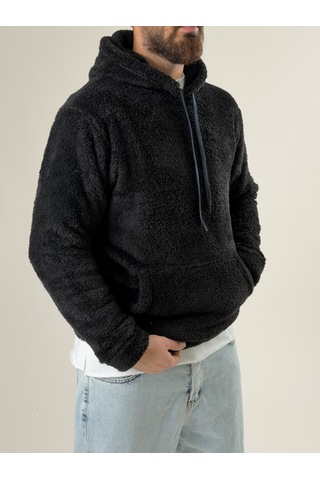Cocopelli Erkek Kapüşonlu Siyah Peluş Sweat Coc2593 Siyah