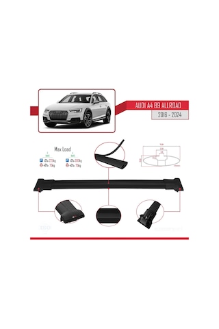 Audi A4 B9 Allroad 2016 Ve Sonrası İle Uyumlu Fly Model Ara Atkı Tavan Barı Siyah 3 Adet Bar