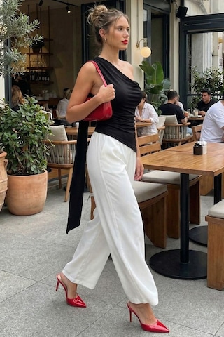 Madmext Siyah Degaje Yaka Atkılı Şık Kadın Bluz Mg2650