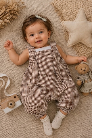 Mnk Baby & Kids Bebek Pötikare Desenli %100 Pamuk Tulum M00848 Kahverengi