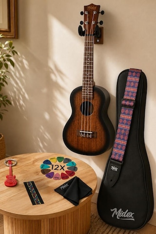Midex Cnt-245sb Kaliteli Sunburs Maun Ağacı Concert Ukulele Seti
