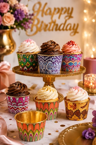 Cupcake Kapsülü 24'lü Mandala Desenli Gold Varaklı Asetat Kutulu Kek Ve Muffin Pişirme Kapsülü