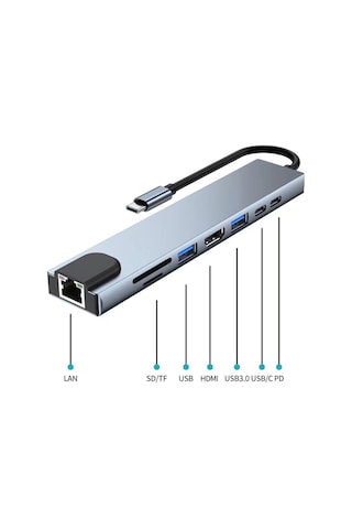 8 In 1 Type-c To Hdtv Çok Portlu Hub 4k Hdmı Pd Rj45 Usb 3.0 Sd Tf Çevirici Adaptör