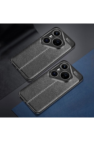 Caseonn Huawei Pura 80 Ultra Kılıf Lüks Dikiş Detaylı Deri Görünümlü Kapak Siyah