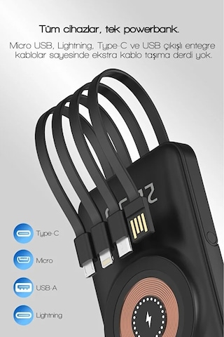 10000 Mah Magsafe Uyumlu Taşınabilir Powerbank Dahili Kablolu 22.5w Scp 20w Pd 15w Wireless Siyah