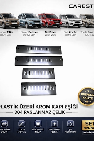 Rifter Berlingo Doblo Combo Proace City Uyumlu Plastik Üzeri Krom Kapı Eşiği 304 Paslanmaz Çelik Set
