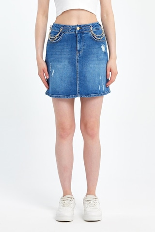 Explode - Kadın Mavi Likralı Yıpratmalı Mini Kot Etek-mavi Mavi