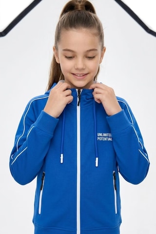 Pina Kids Kız Çocuk Unlimited Şeritli Kapüşonlu Düz Paça Reglan Kol Dalgıç Kumaş Eşofman Takımı Esf7013 Mavi
