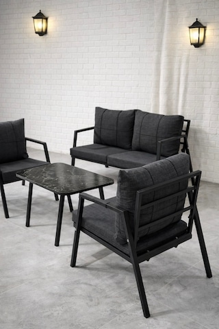 Mb Garden Furnıture Dream Balkon, Bahçe Takımı, Cafe, Metal Kanepe, Koltuk Takımı, Bahçe Mobilyası, 2+1+1 Sehpalı Antrasit