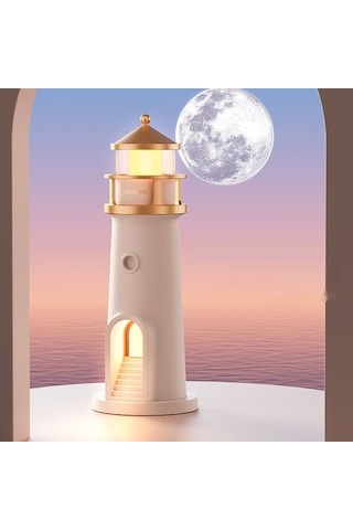 Pazly Ay Işığı Deniz Feneri Gece Lambası, Yatak Odası Salon Dekor Beyaz Işık Beyaz