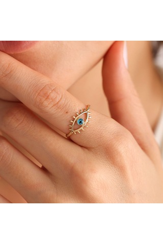 14 Ayar Altın Göz Yüzük Eyelash T11141 Renkli