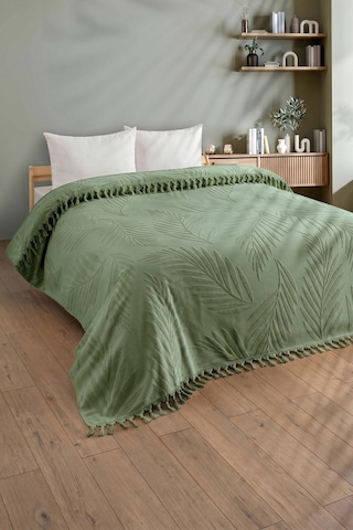 Çift Kişilik Saçaklı Havlu Yatak Örtüsü - %100 Pamuk & Yumuşak & Saçaklı Pike - 200x220 Cm-yeşil Yesıl