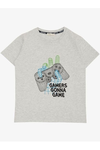 Breeze Erkek Çocuk Pamuklu Gamers Gonna Yarım Kol Tshirt-14614 Gri