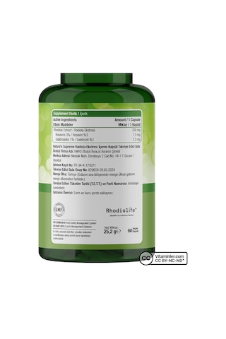 Natures Supreme Rhodiola Root Extract 60 Kapsül
