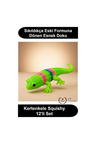 Kertenkele Kertenkele 12'li Paket Sıkmalı Stres Atma Oyuncağı Yumuşak Esnek Uzayan Tpr Silikon Çocu