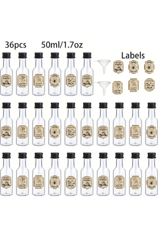Willowhaven 36 Adet 50ml Mini Plastik Şişe Altın Gümüş Siyah Kapaklı Parti Dekorasyon