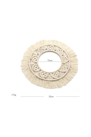 Wezone El Yapımı Bej Nordic Desenli Dairesel Örgü Duvar Halısı - Yatak Odası Dekorasyonu Ev Dekoru Z150d