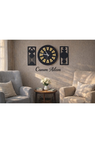 Salon Saati 40 Cm Canım Ailem Temalı No 30 Çok Renkli