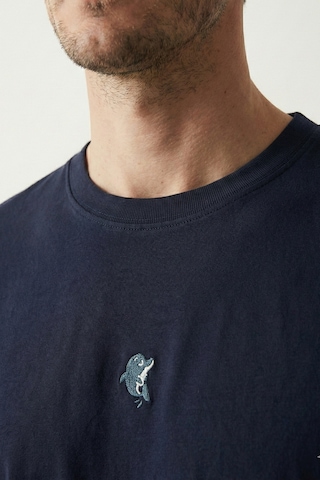 Elemge Pamuk Compact Penye Süprem Yunus Nakışlı Trend Fit Erkek Tok Kumaş T-shirt Rahat Kesim Lacivert 2XL