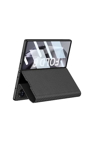 Galaxy Uyumlu Z Fold 6 Kılıf Karbon Fiber Tasarımlı Magnetik Tokalı Kartlıklı Uzrm Kıpta Zegna Kapak-siyah Siyah