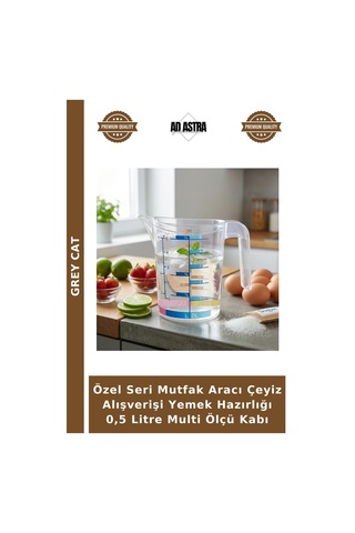 Özel Seri Mutfak Aracı Çeyiz Alışverişi Yemek Hazırlığı 0,5 Litre Multi Ölçü Kabı Çok Renkli