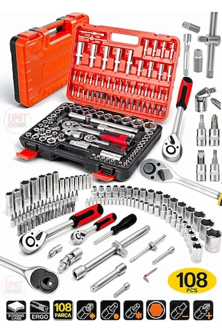 Valiz Çanta Cr-v Çeliği 108 Parça 1/2 Ve 1/4 Torx Cırcırlı Lokma Anahtar Takımı Bits Uç Full Set