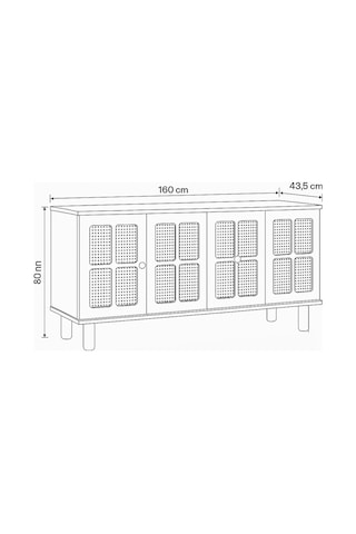 Hasırlı Atlantik Çam Krem Rustik Konsol 4 Kapaklı Doğal Hasır Desenli 160x43.5x80 Cm