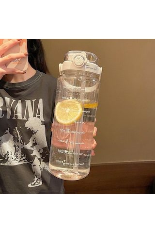 Mufunye Sıcak Dayanıklı 1500ml Beyaz Şeffaf Spor Su Böceği, Outdoor Aktivite Ve Fitness İçin Pipetli Büyük Kapasiteli Su Fincanı Toptan Satış Beyaz