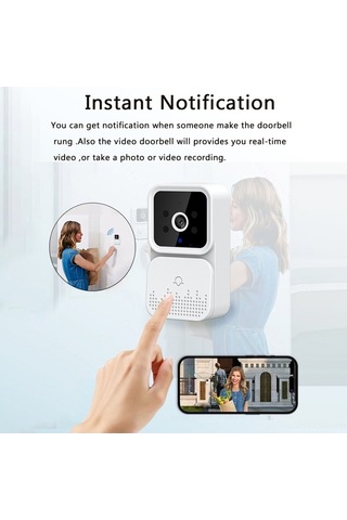 Fortunelane Tuya S6 Kablosuz Görüntülü Kapı Zili - Hd Kamera, Gece Görüş, Wifi Konuşma, Bulut Kayıt Beyaz