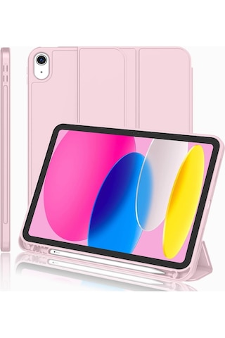 Apple İpad 11.nesil 2025 A16 / 10.nesil 2022 10,9 Inç Uyumlu Kılıf Kalem Tutuculu, Yumuşak Tpu Sırtlı, Üç Katlı Standlı Akıllı Kılıf Kapaklı Kılıf