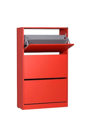 Flat Duo 3 Katlı Geniş Ayakkabılık-Kırmızı 73x119x26 cm (GxYxD) Kırmızı