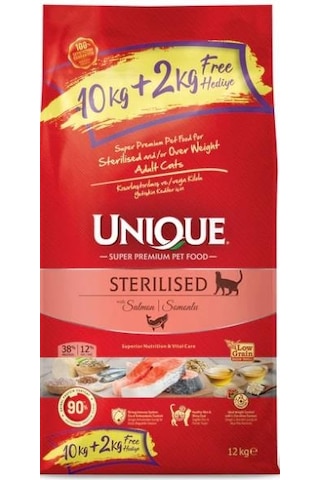 Unique Sterilized Kısırlaştırılmış Somonlu Yetişkin Kedi Maması 10 KG + 2 KG Unique Sterilized Kısırlaştırılmış Somonlu Yetişkin Kedi Maması 10 KG + 2 KG