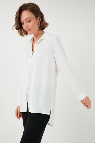 Lela Regular Fit Önü Kısa Arkası Uzun Düz Bayan Gömlek 611Go020 Ekru