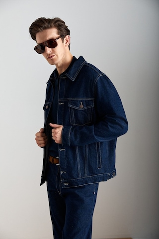 GRIMELANGE Jerıcho Erkek Rinse Denim Rahat Geniş Kesim %100 Pamuk Yüksek Kalite Kalın Dokulu Lacivert Ceket Lacivert