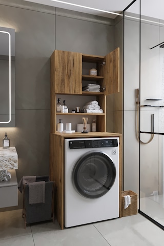 Vega Çamaşır Makinesi Üstü Dolap Banyo Dolabı Kapaklı Dolap Çamaşır Dolabı Üst Dolap Atlantik Çam