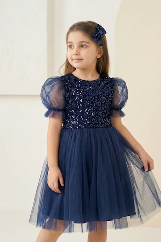 Mnk Baby & Kids Balon Kol Pul Payet Kız Çocuk Tütü Elbise M00751 Lacivert