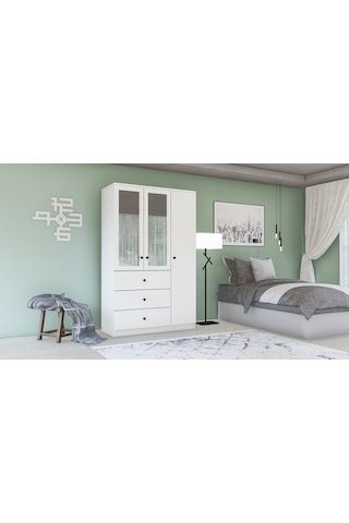 Metalia Gm 310 Ece Lüx 3 Kapı 3 Çekmeceli Aynalı Düğme Kulplu Gardırop